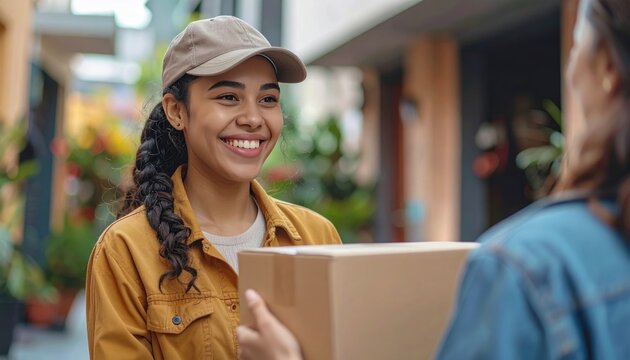 Customer receiving package from modern delivery service