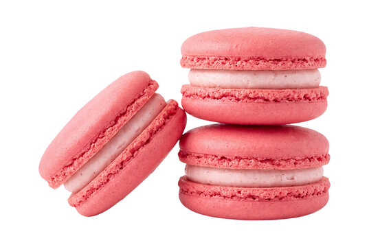 Three pink macarons isolated on transparent background