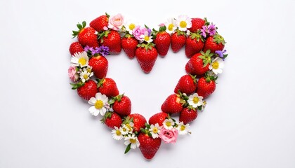 Naklejka premium Strawberry shaped heart with romantic floral decoration, love concept