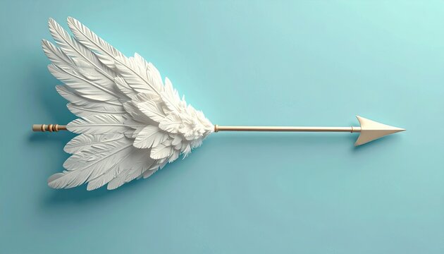 Cupid winged arrow on pastel blue background, Valentine Day concept