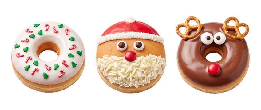 Christmas themed donuts isolated on transparent background