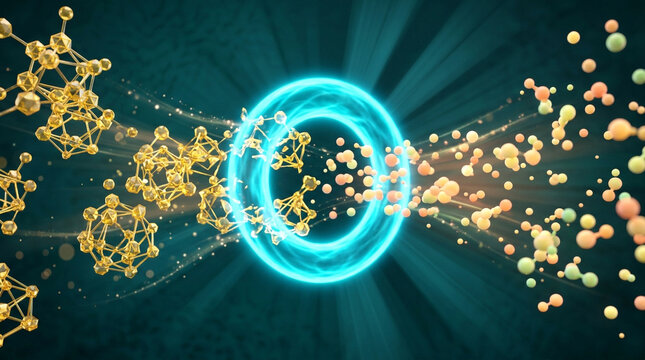 Abstract science background with glowing atoms and molecules