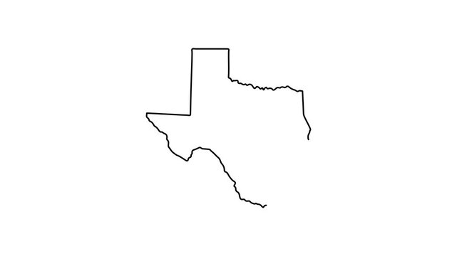 Texas state map outline animation: minimalist black line on white background