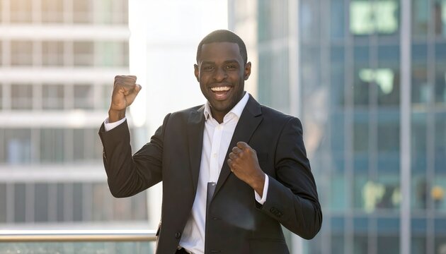 Successful entrepreneur celebrating company milestone