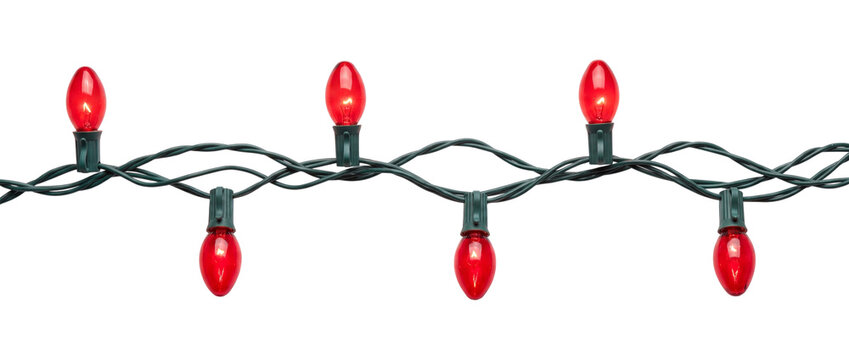 Red christmas lights string isolated on transparent background