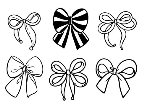 Festive bows in various shapes for decorating your designs and gifts line art.