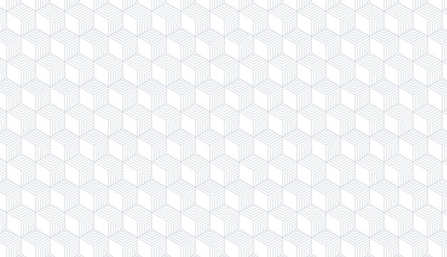 Minimal isometric cube line pattern background in clean light grey style.