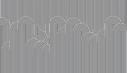 Minimalist black and white optical illusion background featuring vertical and arched lines. © DesignerKamran99