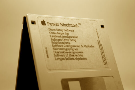 Vintage Power Macintosh Drive Setup Software Floppy Disk in Cairo, Egypt on Aug,21,2026 illustrating Data storage nostalgia, 1990s desktop operating 