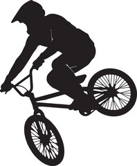 Naklejka premium BMX rider performing a tabletop jump in mid-air on a dirt track