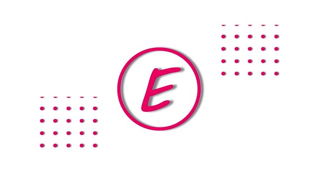 Minimalist pink letter e animation with geometric dot pattern on black background.