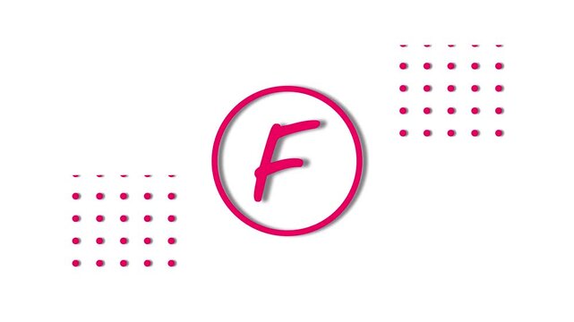 Minimalist pink letter f animation with geometric dot pattern on black background.