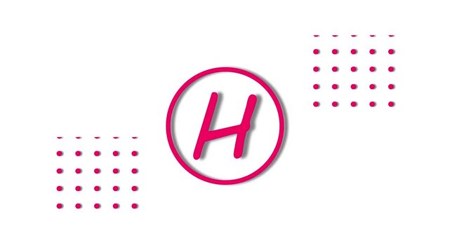 Minimalist pink letter h animation with geometric dot pattern on black background.