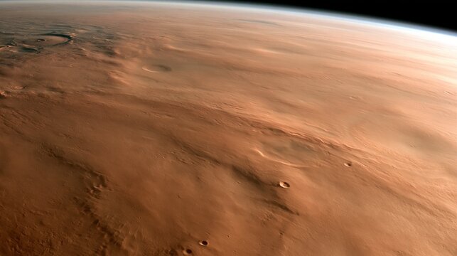 mars horizon glowing above cratered surface at sunrise