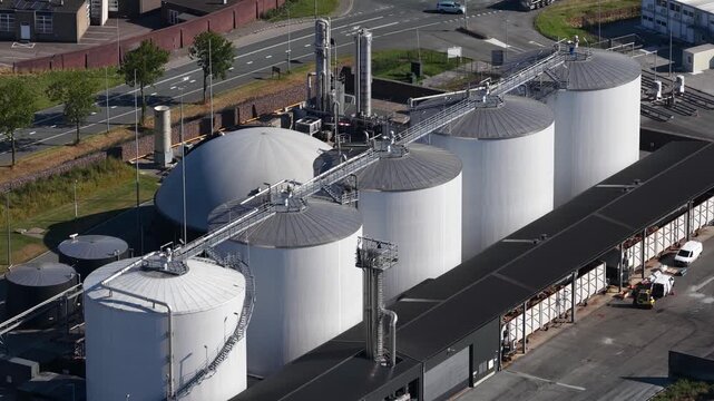 Aerial View of Sugar Beet Processing Factory Producing Refined Sugar