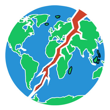 Planet earth globe with a large red crack splitting the world map, representing global crisis and environmental damage