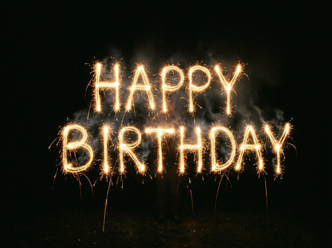 Happy birthday text sparkler light night photo