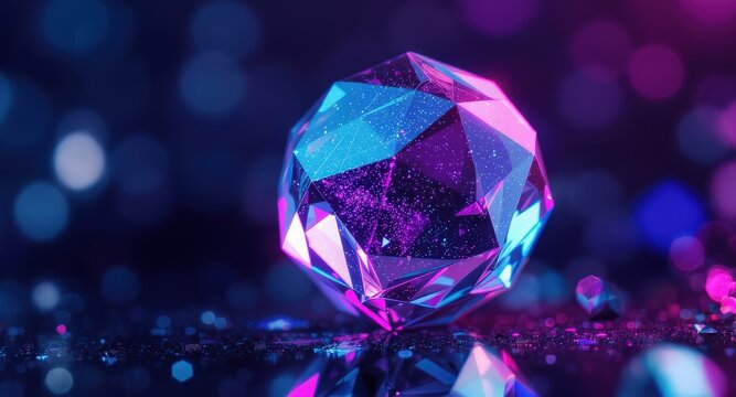 Gemme geometriche e soliti cristallini olografici in tonalit&agrave; viola, magenta e ciano