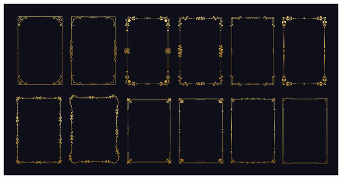 Luxury gold vintage frame set with elegant borders for high end invitation card designs.