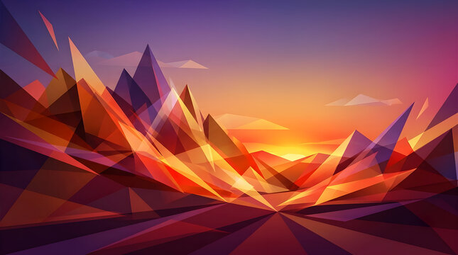 Abstract geometric mountain landscape with vibrant sunset colors and polygonal shapes