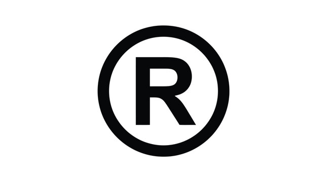 Bold black registered trademark symbol featuring capital letter R inside a circular border rendered in clean minimalist high contrast style