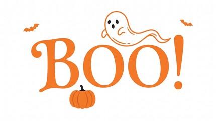 Fototapeta premium Orange halloween ghost saying boo with pumpkin
