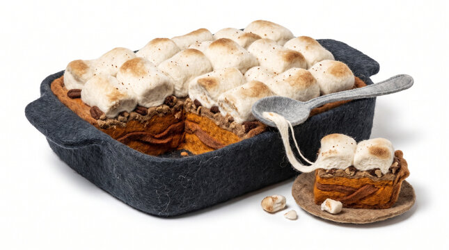 Sweet potato casserole with marshmallows in a baking dish  