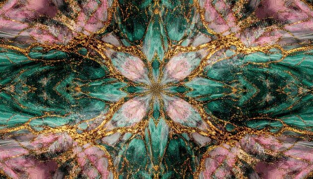 Texture astratta kintsugi con venature dorate e frattali di giada verde
