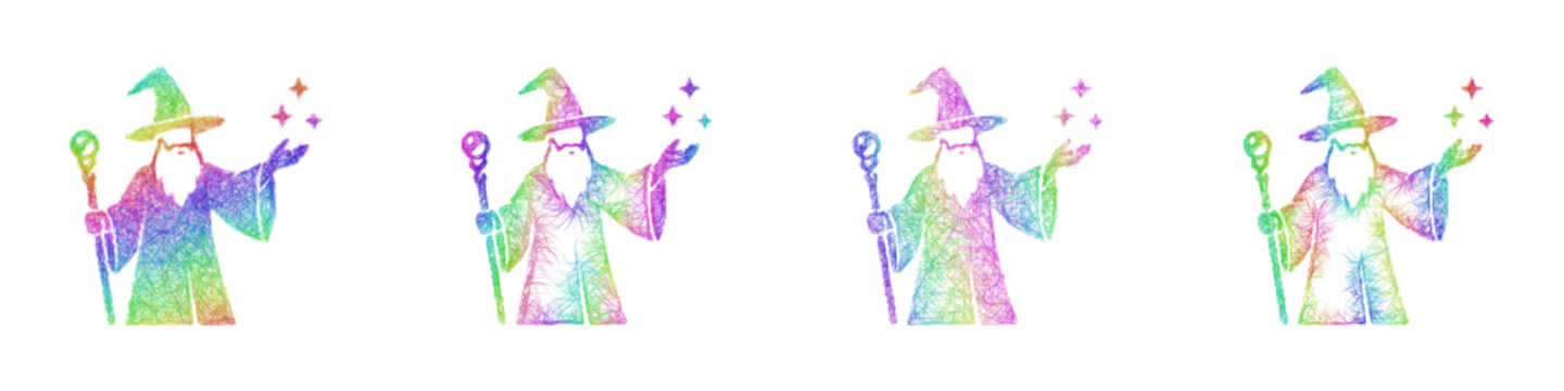 Multicolored sketch wizard icon design set