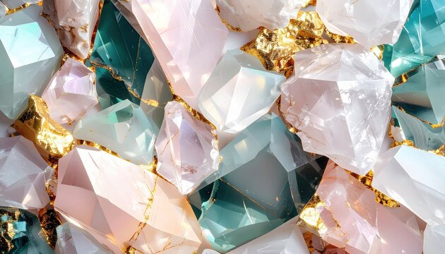Geode di quarzo rosa, giada verde e smeraldo con inserti e dettagli in oro