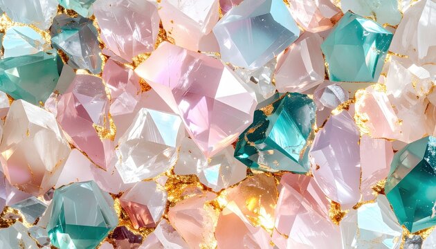 Geode di quarzo rosa, giada verde e smeraldo con inserti e dettagli in oro