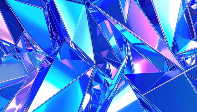 Sfondo 3D con triangoli cristallini e riflessi metallici blu e ciano