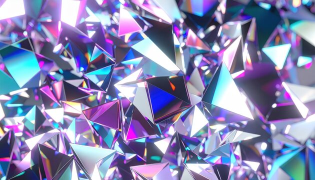 Sfondo 3D con triangoli cristallini e riflessi metallici blu e ciano