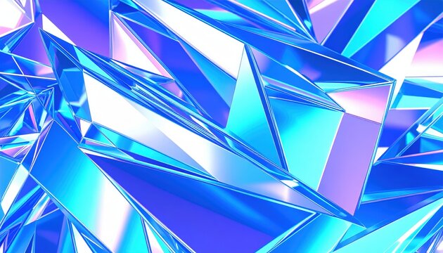 Sfondo 3D con triangoli cristallini e riflessi metallici blu e ciano