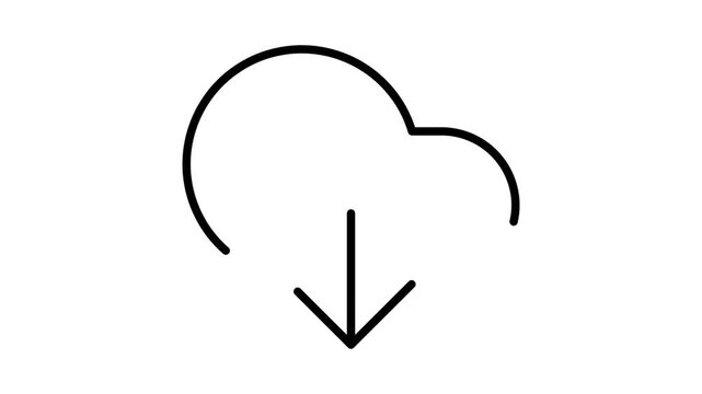 Simple line art icon depicting a cloud with a downward arrow, symbolizing download or cloud storage access.