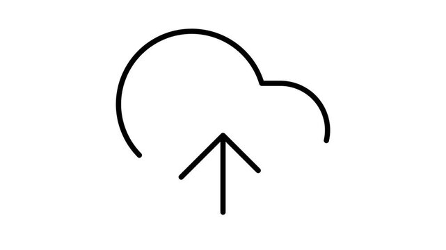 Simple line art icon depicting a cloud with an upward arrow, symbolizing data upload to a cloud storage service or platform.