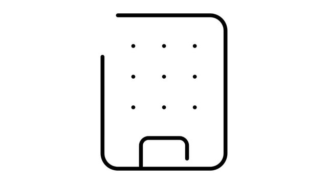 Minimalist line art icon depicting a modern building facade with a grid of nine windows and a single entrance.