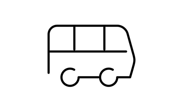 Simple black and white line art icon depicting a generic bus or passenger van for transport.