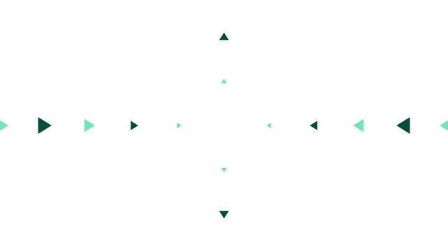 Minimalist geometric pattern with teal triangles and dots arranged in a symmetrical cross on a clean white background.