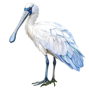 Royal Spoonbill, watercolor vector, clipart, isolated on a white background.