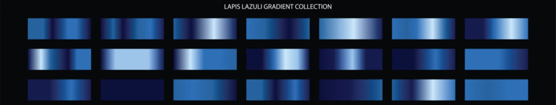 Lapis Lazuli gradient collection with 21 blue metallic swatches, luxury sapphire and navy blue chrome textures, elegant deep blue satin finish vector set for premium branding