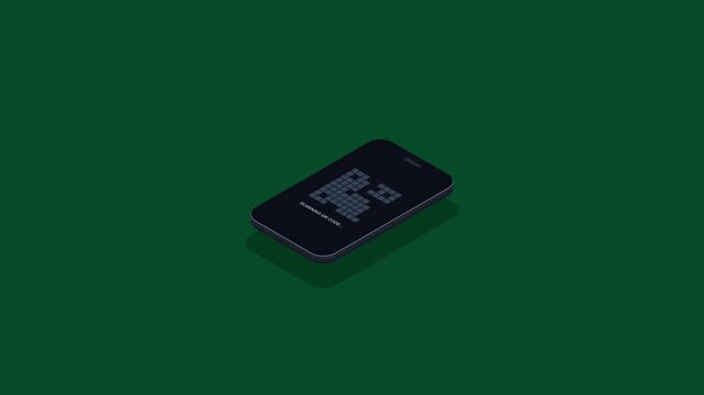Isometric mobile payment success animation with coins and checkmark