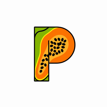 Papaya Letter P Tropical Icon.