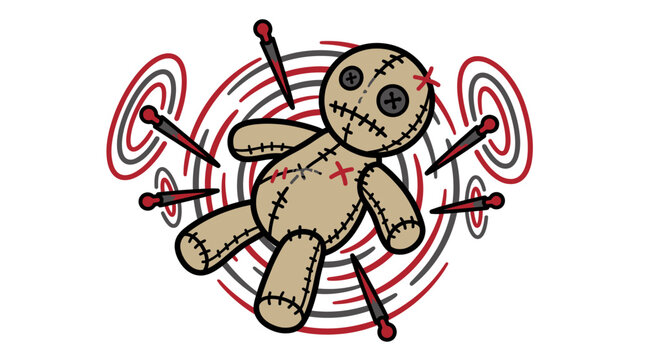 Voodoo doll with pins and target rings illustration