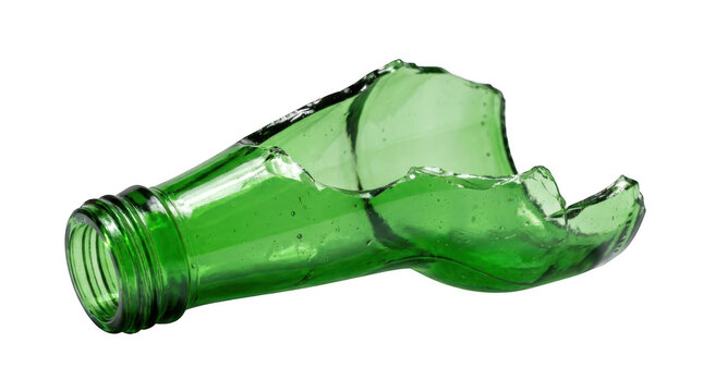 Broken green glass bottle neck isolated on transparent background