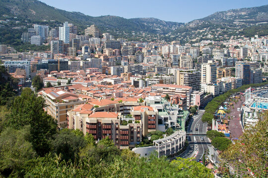 La Condamine cityscape with Port Hercule funfair, Monaco