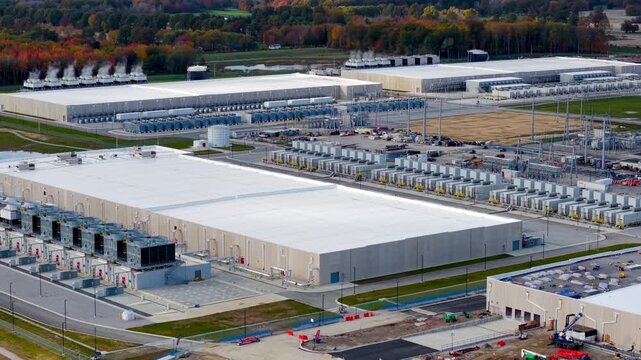 Aerial view of a hyper scale data center campus in New Albany, Ohio