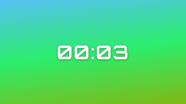 180 Second (3 Minute) Digital Countdown Timer on Vibrant Teal Sky Blue Gradient Background 4K Motion Graphics
