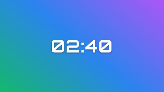 180 Second (3 Minute) Digital Countdown Timer on Modern Royal Blue Purple Gradient Background 4K Motion Graphics