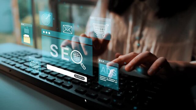 Digital Marketing Concept with SEO Strategy and Ads Visualization on Keyboard for Online Business Promotion and Growth in Modern Workspace. Entropy.